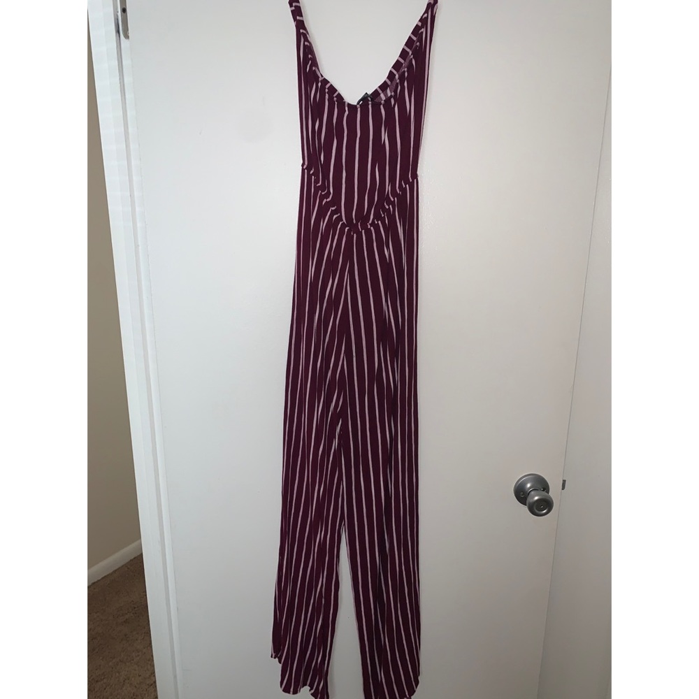 Burgundy jumpsuit strapless